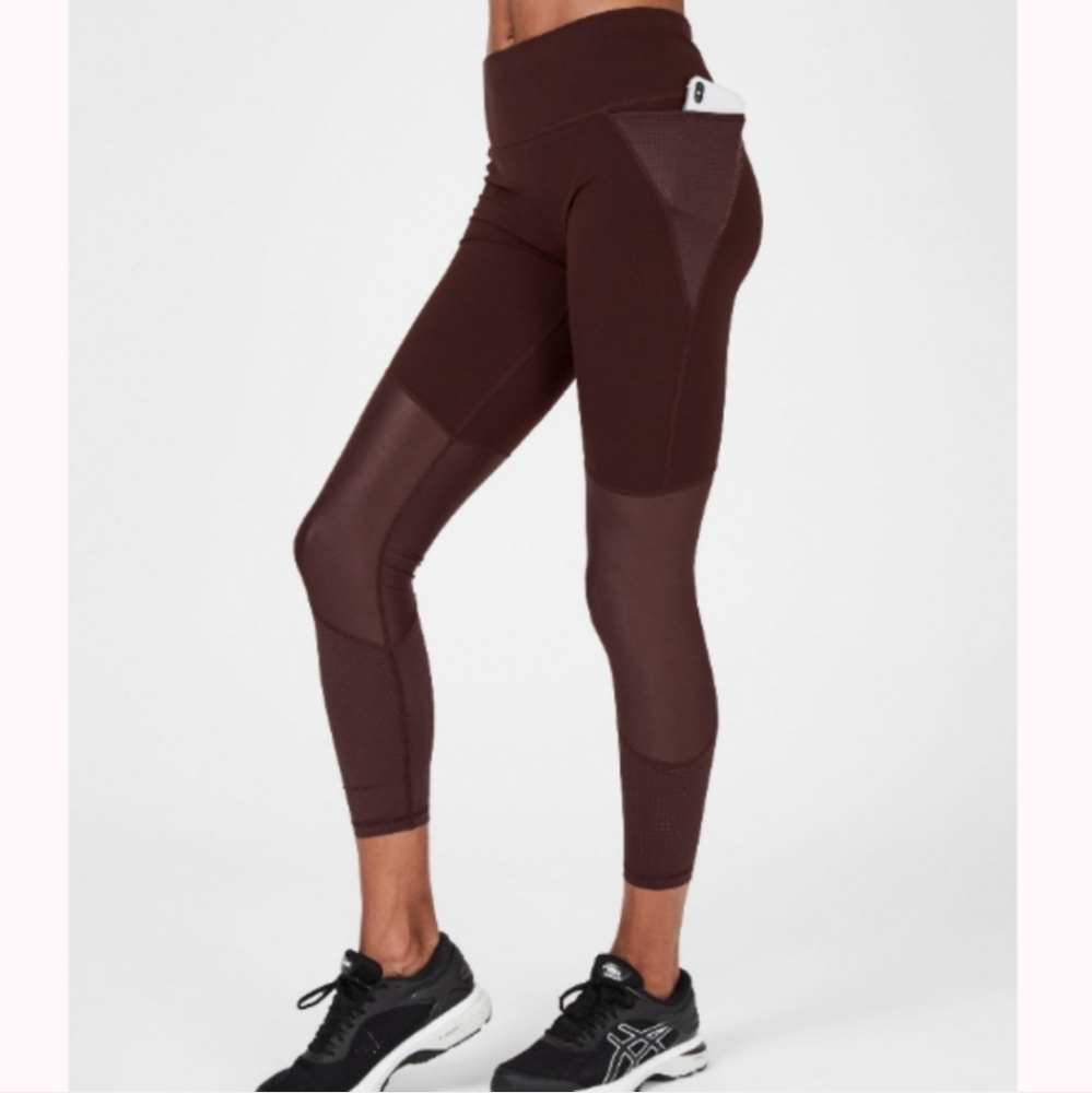 Sweaty Betty Power Shine Mesh 7/8 Workout Leggings - Black Cherry - S